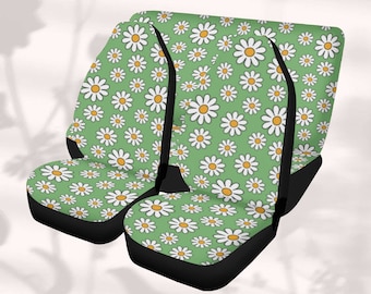 Daisy Green Car Seat Cover Full Set, Cottagecore Green Car Seat Covers for Women, Daisy Floral Seat Cover for Vehicle, Aesthetic Car Decor