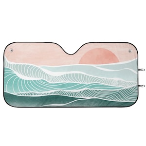 Protetor solar para para-brisa Boho Sun and Sea, protetor solar rosa e verde para para-brisa de carro, protetor solar para para-brisa de carro, protetor solar para janela frontal