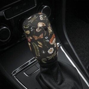 Cottagecore Mushroom Shift Knob Cover, Car Shifter Gear Cover Cute, Witchy Car Interior Decor Black, Amanita Mushroom, Snail, Fern image 5