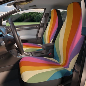 Retro Sun Ray Car Seat Cover Colorful, 70s Seat Cover for Car for Vehicle, Cute Car Seat Cover, Car Gift, Set of 2