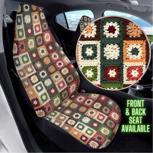 Grandma Squares Coprisedile per auto Set completo, Coprisedili stampati all'uncinetto finto per auto per donne, Coprisedili per auto per veicoli, Coprisedili per auto
