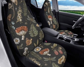 Cottagecore Mushroom Car Seat Cover Full Set, Black Seat Covers for Car for Women, Witchy Car Seat Covers for Vehicle, Car Seat Cover Set