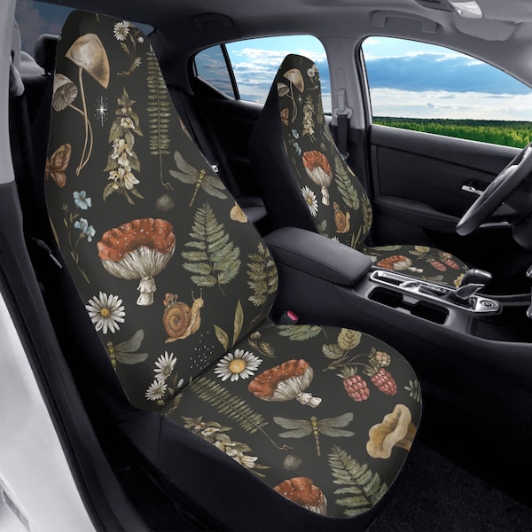 Cottagecore Mushroom Car Seat Cover Full Set, Black Seat Covers for Car for Women, Witchy Car Seat Covers for Vehicle, Car Seat Cover Set