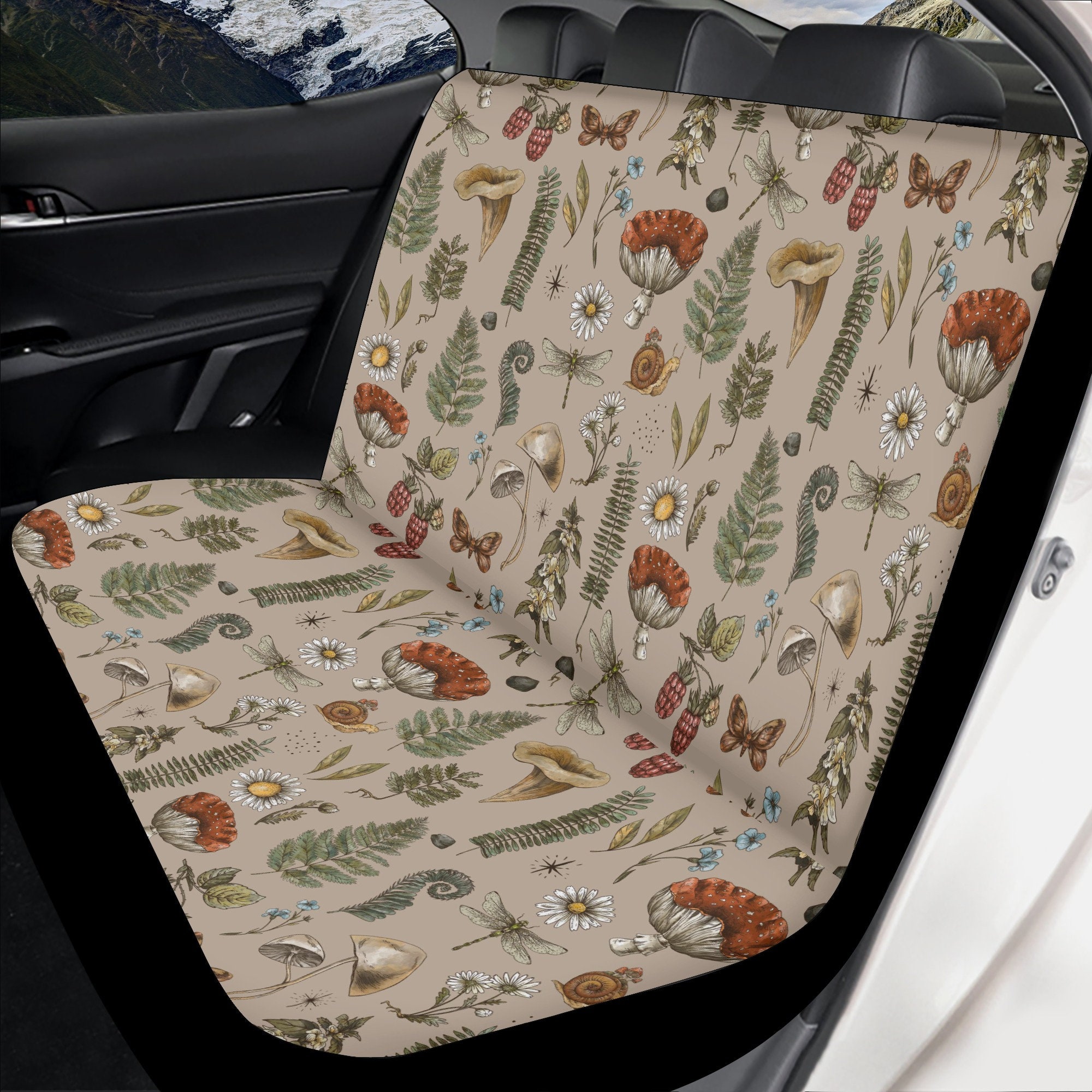 Discover Cottagecore Mushroom Car Seat Cover, Seat Covers for Car for Women, Beige Car Seat Covers for Vehicle, Aesthetic Car Gift