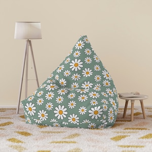 Sage Green Daisy Bean Bag Cover, Daisy Flower Bean Bag Chair Cover, Retro Floral Home Decor Boho, Aesthetic Home Gift, Living Room Furniture