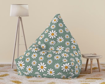 Sage Green Daisy Bean Bag Cover, Daisy Flower Bean Bag Chair Cover, Retro Floral Home Decor Boho, Aesthetic Home Gift, Living Room Furniture