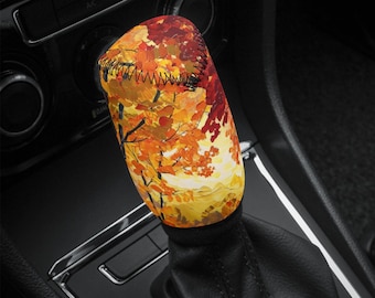 Golden Woodland Car Gear Shift Cover, Botanical Shift Knob Cover, Boho Car Shifter Gear Cover, Shifter Knob Cover, Cute Car Accessories