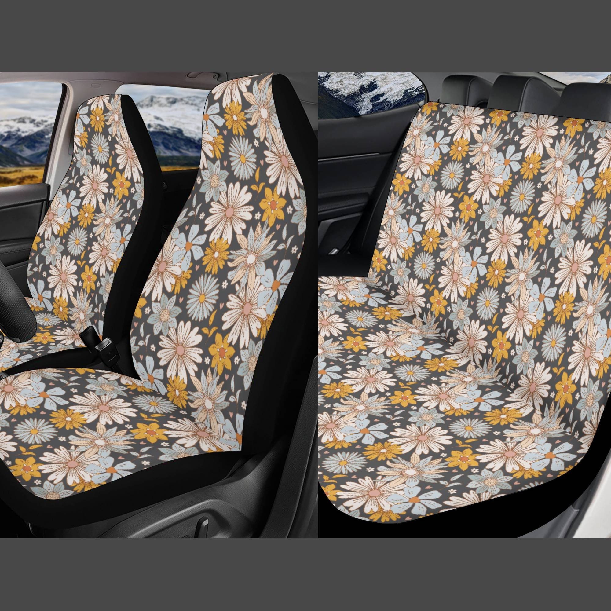 Floral Daisy Blue Car Seat Cover, Summer Flower Car Seat Covers