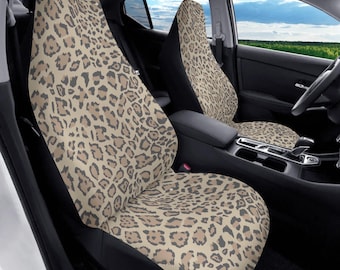 Coprisedili Anteriori Con Stampa Leopardata Marrone – Set Da 2 Fodere Elastiche Per Auto, Proteggi Sedili Con Motivo Ghepardo