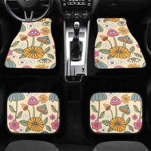 Car Mats, Mushroom Car Mats Set, Magenta Yellow Car Floor Mats for Women, Cute Car Mats Boho, Car Floor Mat Cute, Car Matts, Cottagecore