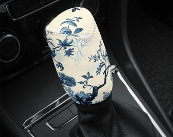 Floral Toile Shift Knob Cover, French Country Gear Shifter Cover, Car Accessories Vintage , Car Decor Blue