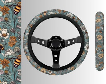 Honey Bee Steer Wheel Cover, Blue Car Wheel Cover for Women, Cottagecore Steering Wheel Cover Cute, Boho Car Decor, Car Gift for Bee Lover