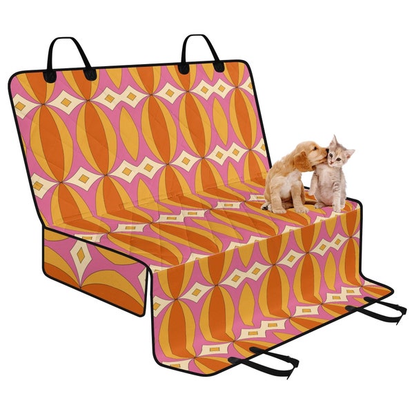 Retro Groovy 70s Pet Seat Cover for Car, Trippy Car Bench Seat Cover, Orange Dog Seat Cover, Back Seat Cover Hammock, Aesthetic Car Decor