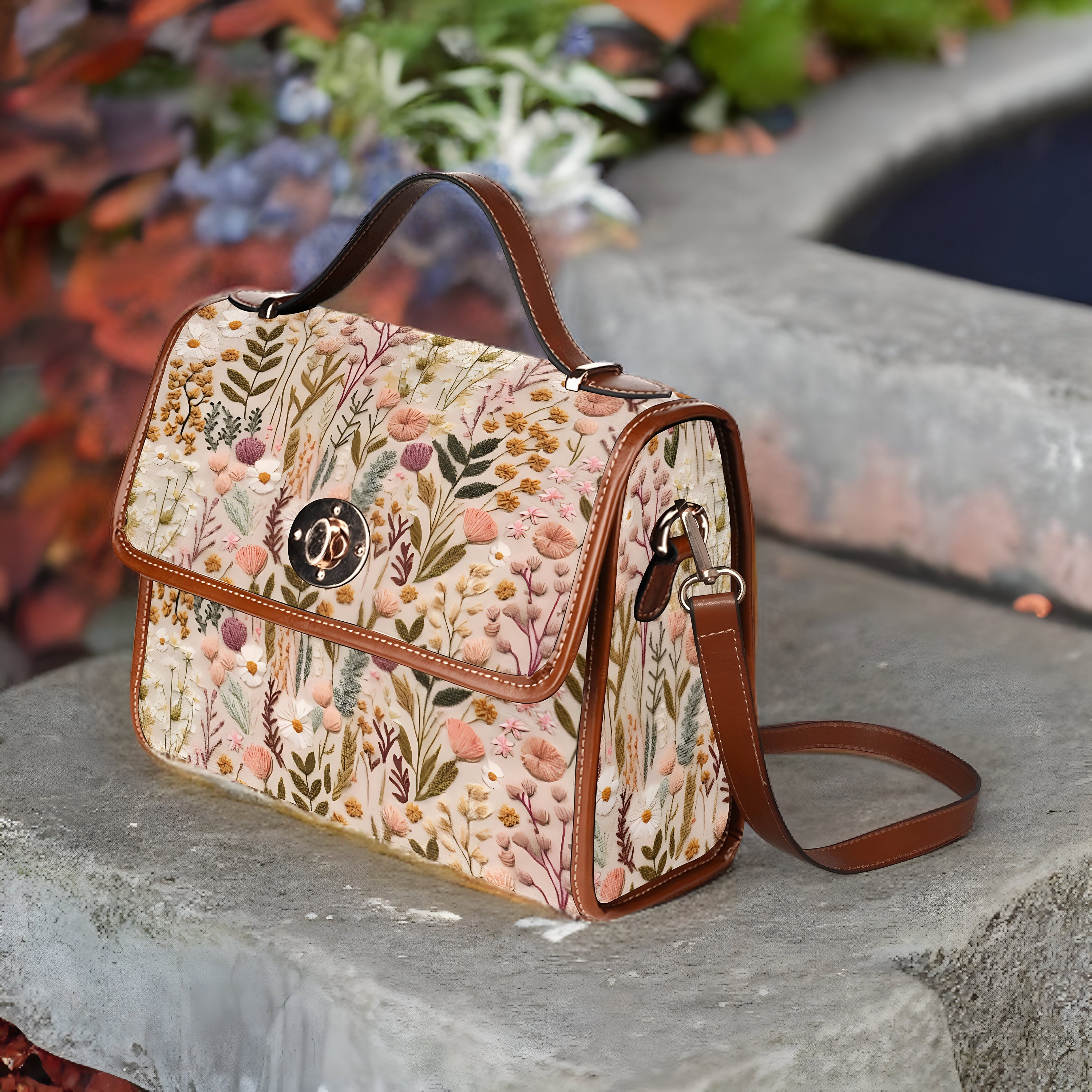 Wildflower Meadow Satchel Bag, Cottagecore Crossbody Bag