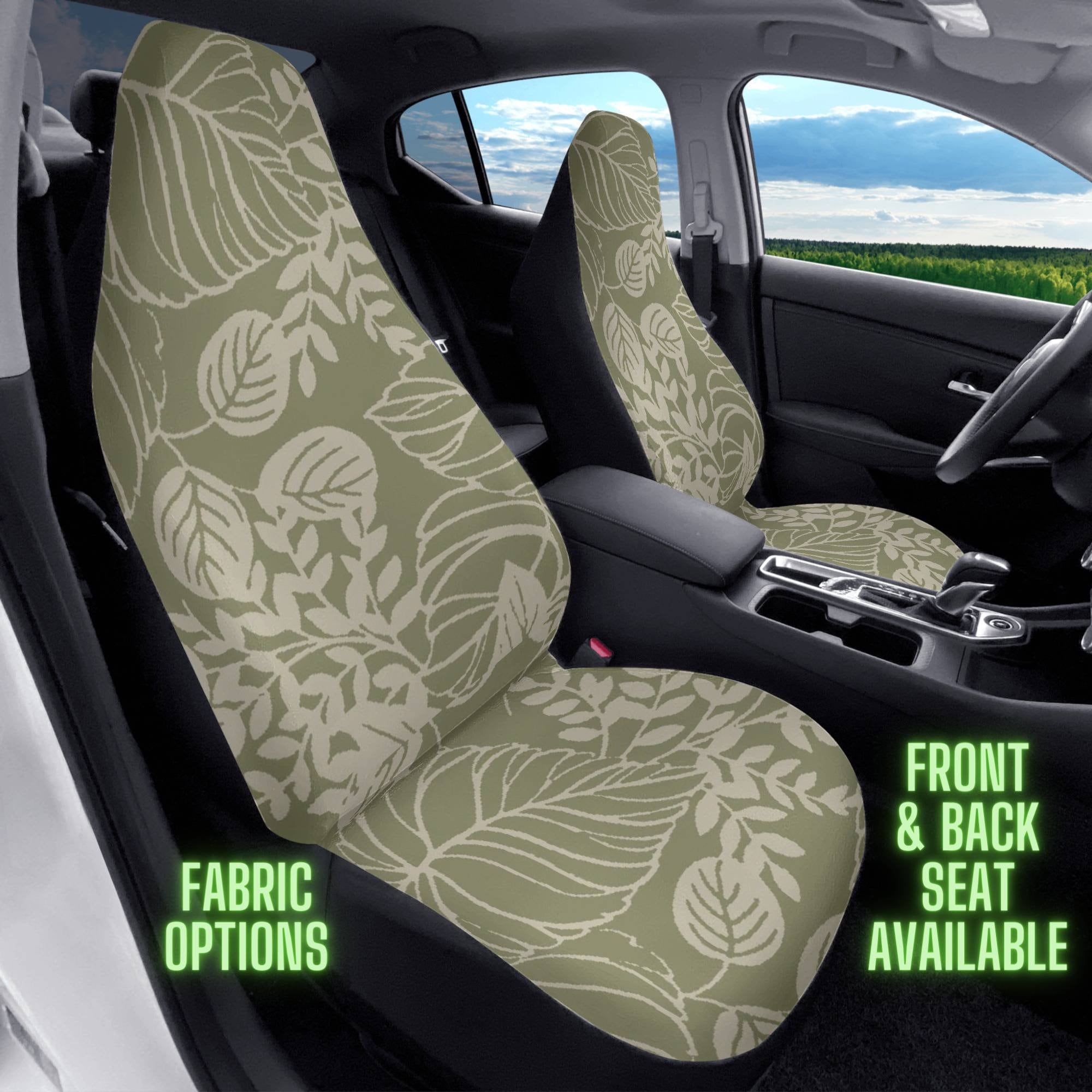 Boho Sage Green Floral Car Seat Covers: Full Set, Front or Back Seat