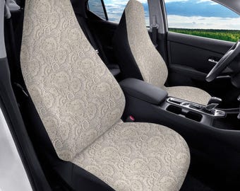 Car Seat Covers Full Set, Universal Fit Polyester, Romantic Academia Faux Lace Beige