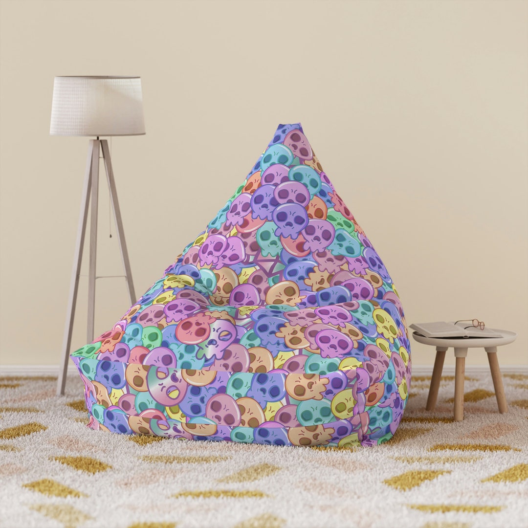 Pastel Skull Bean Bag Cover, Creepy Cute Bean Bag Chair Cover, Pastel