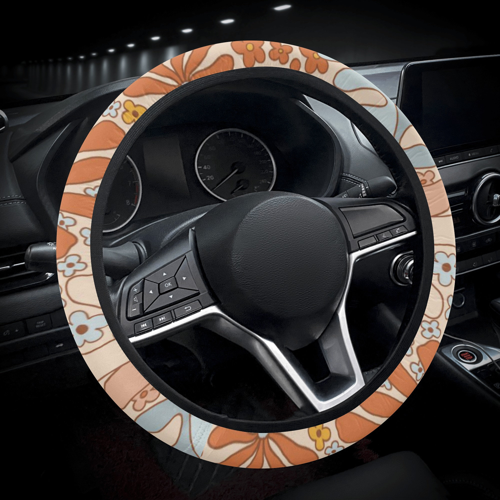 Kawaii Moon Bunny Car Steering Wheel Cover, Universal