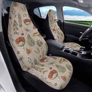 Cottagecore Mushroom Car Seat Cover Full Set Beige, Seat Covers for Car for Women, Beige Car Seat Covers for Vehicle, Aesthetic Car Gift