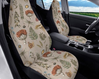 Cottagecore Mushroom Car Seat Cover Full Set Beige, Seat Covers for Car for Women, Beige Car Seat Covers for Vehicle, Aesthetic Car Gift