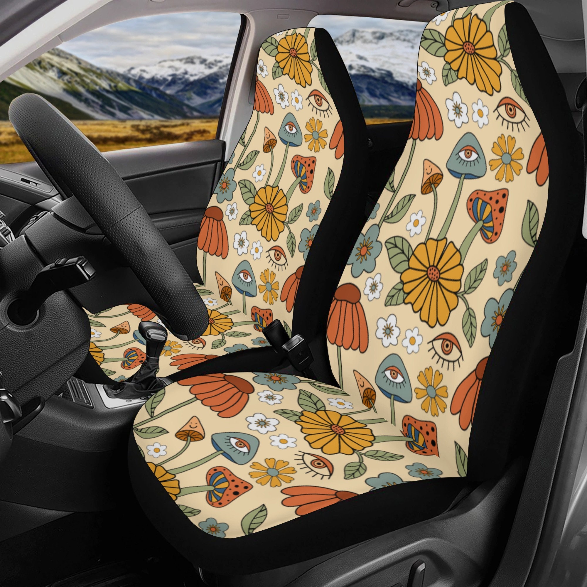 Retro Mushroom Car Seat Cover Full Set Boho Witchy Seat Cover Etsy