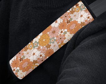 Funda de cinturón de seguridad floral estilo cottagecore, funda de correa de cinturón de seguridad con flores boho, almohadilla para cinturón de seguridad de coche, decoración interior estética para coche para mujer, regalo para coche