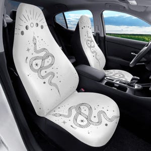 Boho Celestial Snake Car Seat Cover Full Set, Esoteric White Seat Covers for Vehicle for Women, Moon Seat Covers for Car, Car Cover for Seat