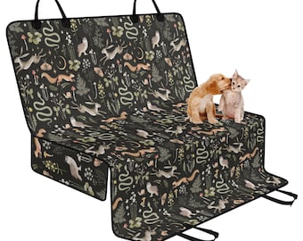 Enchanted Forest Pet Seat Cover for Car, Black Bench Seat Cover, Cottagecore Back Seat Cover, Witchy Dog Seat Cover Hammock, Gift for Her