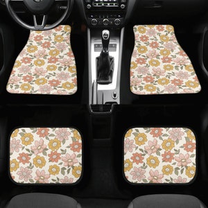 Cottagecore Flower Car Mats, Boho Floral Car Floor Mats, Pink Car Floor Mats for Women, Floral Car Mat, Aesthetic Car Decor, Gift for Her