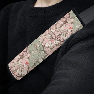 Sakura Sky SeatBelt Cover, Pink & Green Seat Belt Cover, Cute Car Seat Belt Strap Cover, Cherry Blossom, Japanese Aesthetic Car Decor Gift