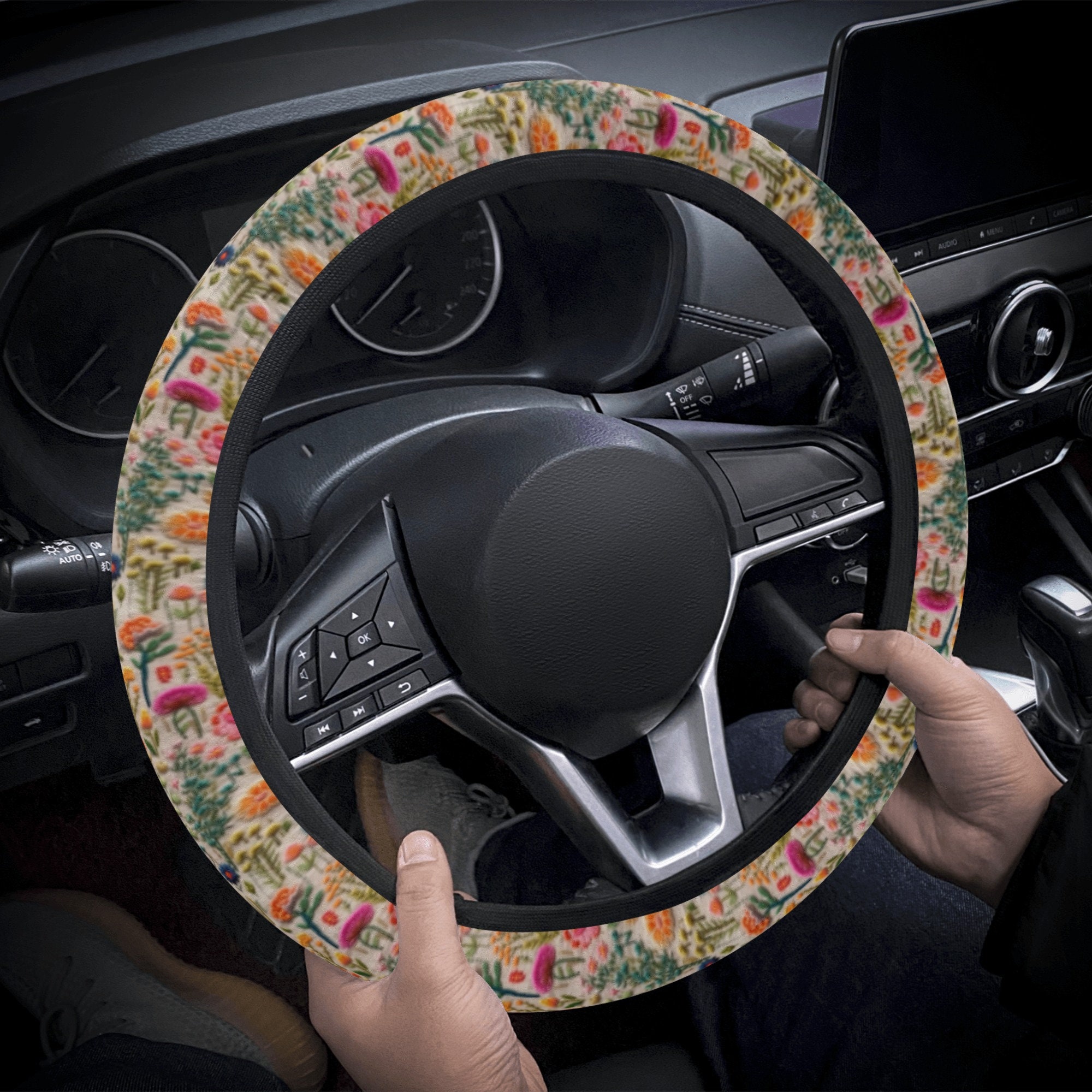 Rainbow Flower Steering Wheel Cover, Car Accessories