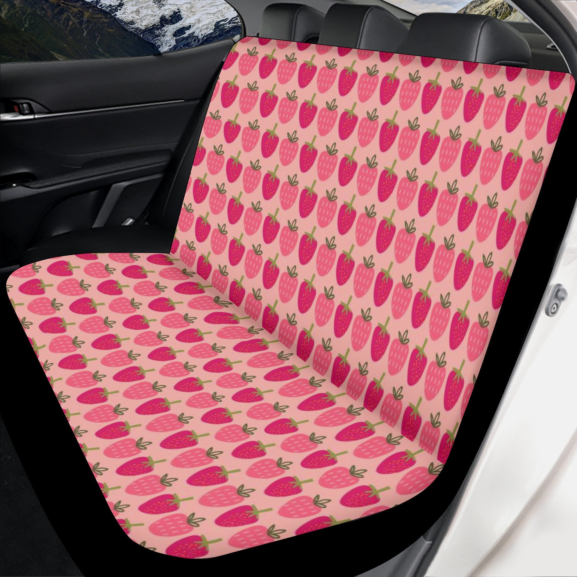 Pink Erdbeere Auto Sitzbezüge für Fahrzeug, Auto Sitzbezug für Frauen.  Erdbeere Print Auto Sitzaufbedeckung -  Schweiz