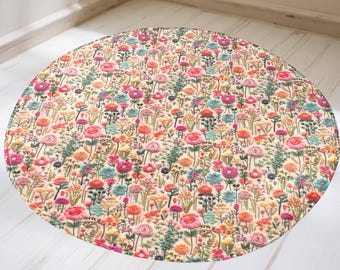 Flower Floor Mat / Rainbow × Ecru beige Flower Floor Mat Rainbow