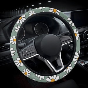 Daisy Sage Steering Wheel Cover for Women, Floral Car Steering Wheel Cover, Flower Car Wheel Cover, Aesthetic Car Decor, Car Gift for Her