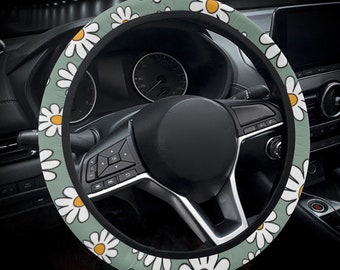 Daisy Sage Steering Wheel Cover for Women, Floral Car Steering Wheel Cover, Flower Car Wheel Cover, Aesthetic Car Decor, Car Gift for Her
