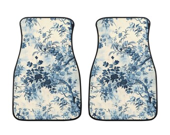 Floral Toile Car Mats, Blue Car Floor Mats, Car Accessories French Country, Car Decor Blue