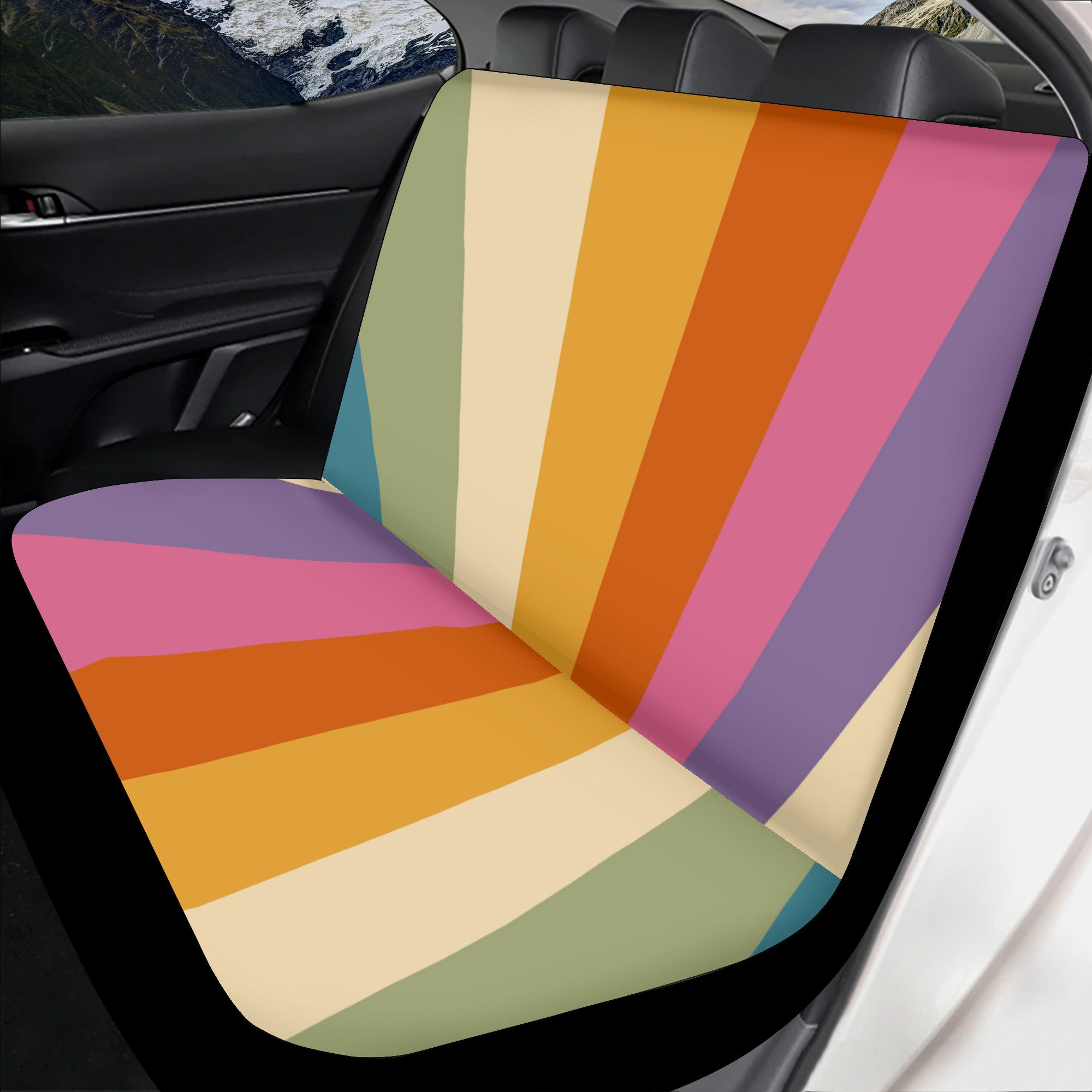 Retro Sun Ray Car Seat Cover Full Set Rainbow Rays Car Seat Etsy
