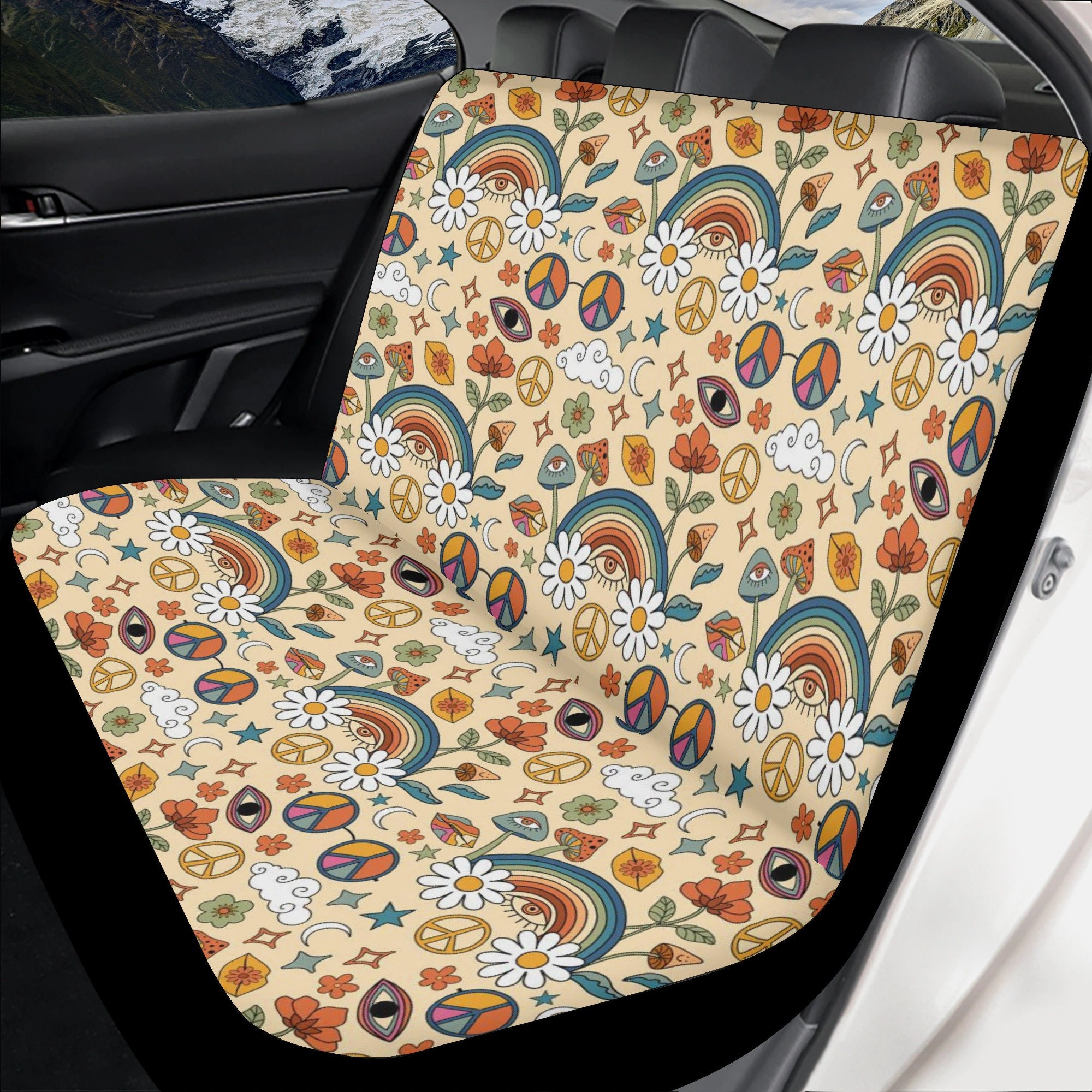 Discover Rainbow Peace Hippie Car Seat Covers, Cute Car Seat Cover Set, Retro Seat Cover for Vehicle, Aesthetic Car Accessories