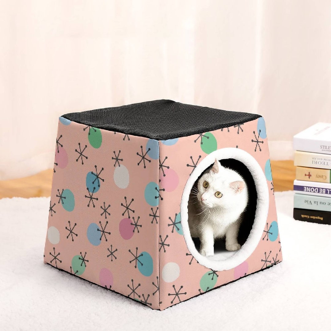 Pastel Pink Cat House Mid Century Modern Cat Nest MCM Pet Etsy