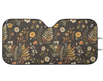 Earthy Cottagecore Car Sunshade, Boho Windshield Sunshade, Floral Car Decor, Cute Car Accessories