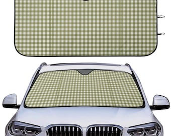 Gingham Green Car Sunshade, Green Checkers Sun Visor for Car Windshield, Aesthetic Car Decor Gift for Her