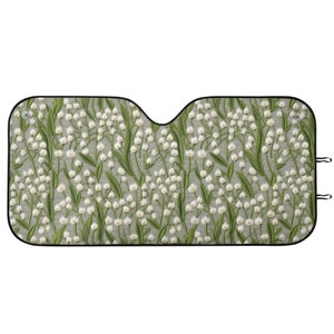 Lily of the Valley Windshield SunShade, Cottagecore Car Sun Shade Sage, Boho Floral Sun Visor for Car Windshield, Car Gift, Faux Embroidery