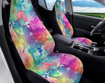 Rainbow Splashes cubierta de asiento de coche conjunto completo, cubiertas de asiento coloridas para el coche, cubiertas de asientos de coche para el vehículo, cubierta del coche para los asientos, regalo divertido de la decoración del coche