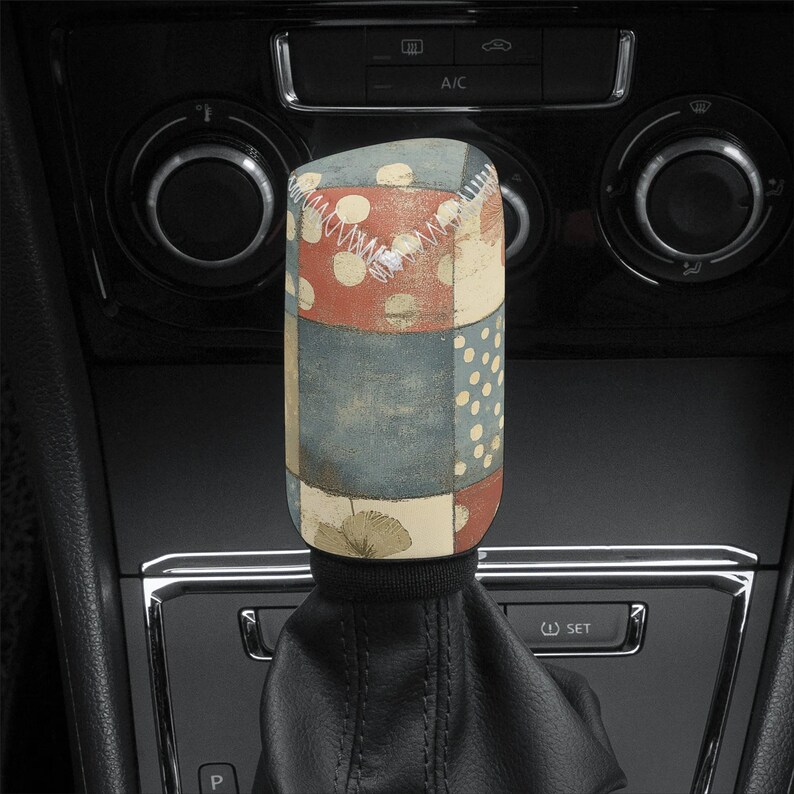 Patchwork Blue Car Gear Shift Cover, Shift Knob Cover, Boho Car Shifter Gear Cover, Shifter Knob Cover, Cute Car Accessories image 4