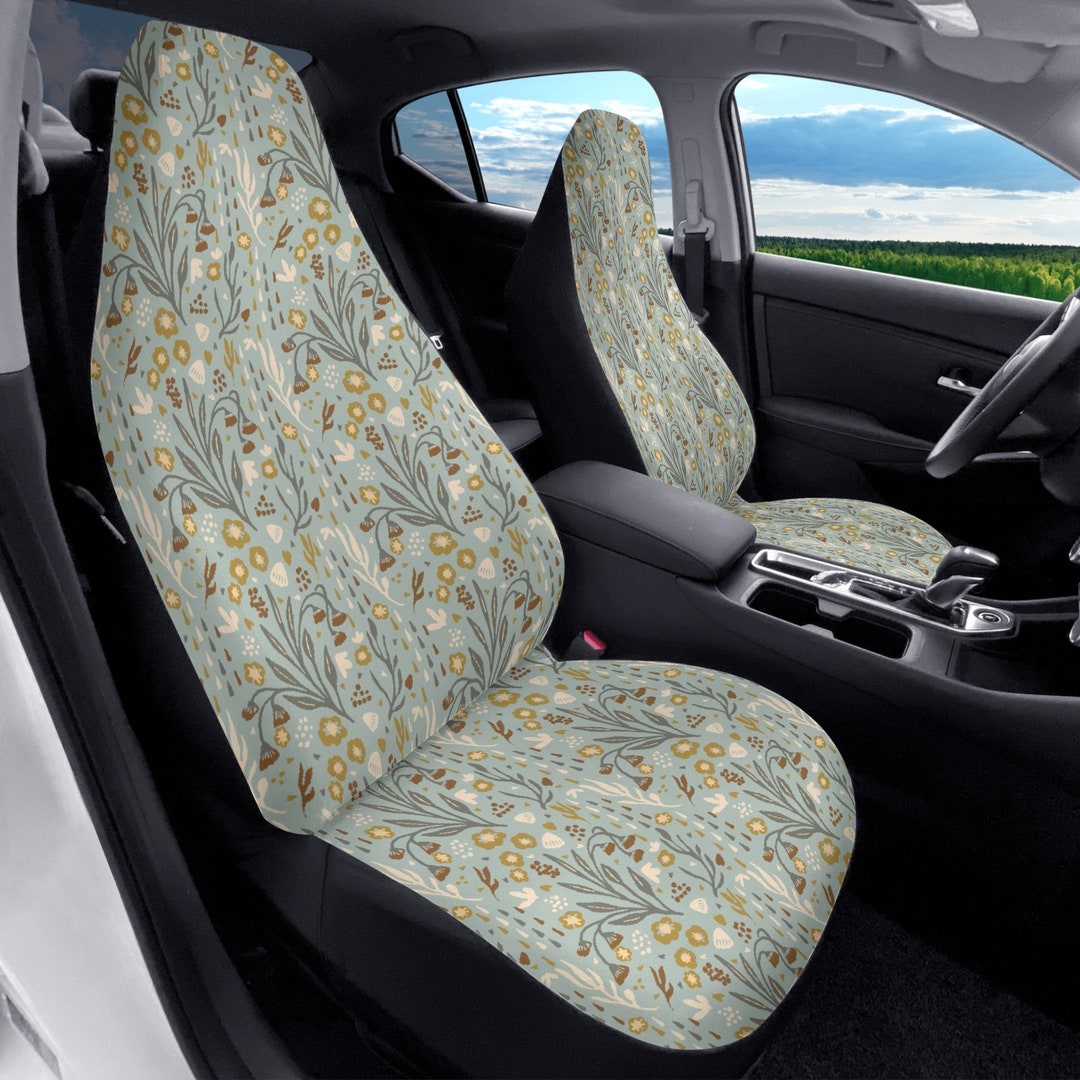 Sage Green Floral Car Seat Cover for Vehicle Full Set, Flower Seat