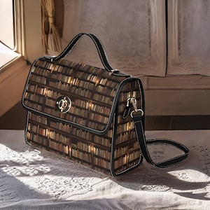 Bolso tipo cartera Bookcore, bolso de libros, bolso de mano de cuero vegano con estilo literario, bolso cruzado para biblioteca, regalo para amantes de los libros, estética académica, estantería