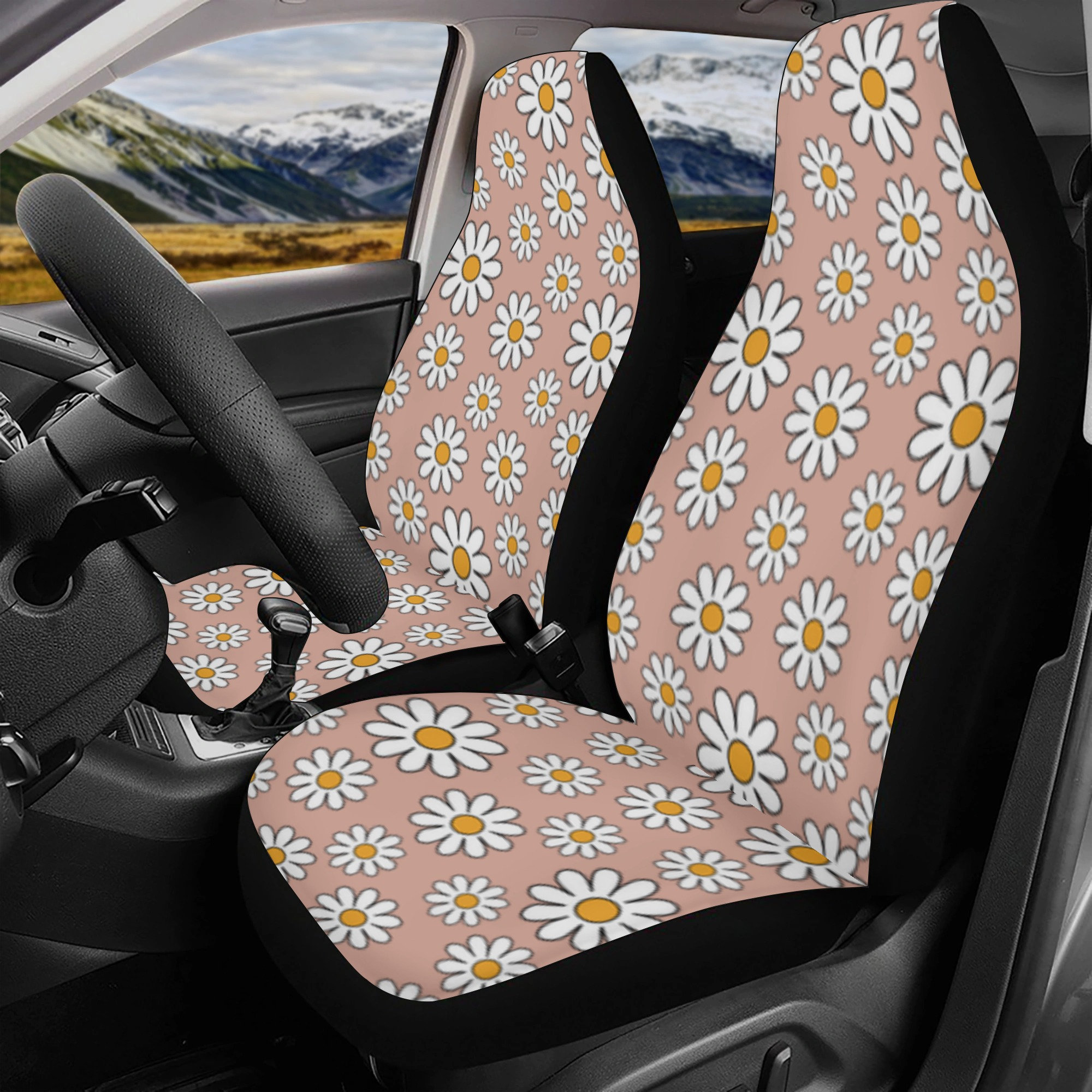 Daisy Pink Autositzbezug kompletter Satz, Autositzbezüge-Set für Frauen, Blumensitzbezug  für Fahrzeug, Cottagecore Aesthetic Car Decor - .de