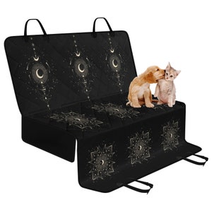 Pokrowiec na siedzenie dla psa Boho Celestial Witchy, pokrowiec na tylne siedzenie samochodowe Boho Moon w kolorze czarnym, ochraniacz na ławkę w samochodzie, estetyczny pokrowiec na siedzenie dla psa