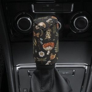 Cottagecore Mushroom Shift Knob Cover, Car Shifter Gear Cover Cute, Witchy Car Interior Decor Black, Amanita Mushroom, Snail, Fern image 4