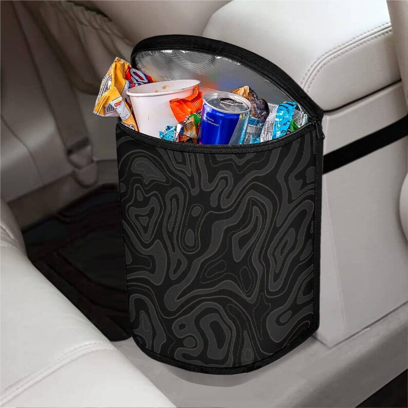 Bolsa de basura para coche Topography, bote de basura de carbón con tapa, impermeable y a prueba de fugas, accesorio estético, regalo para coche. imagen 4